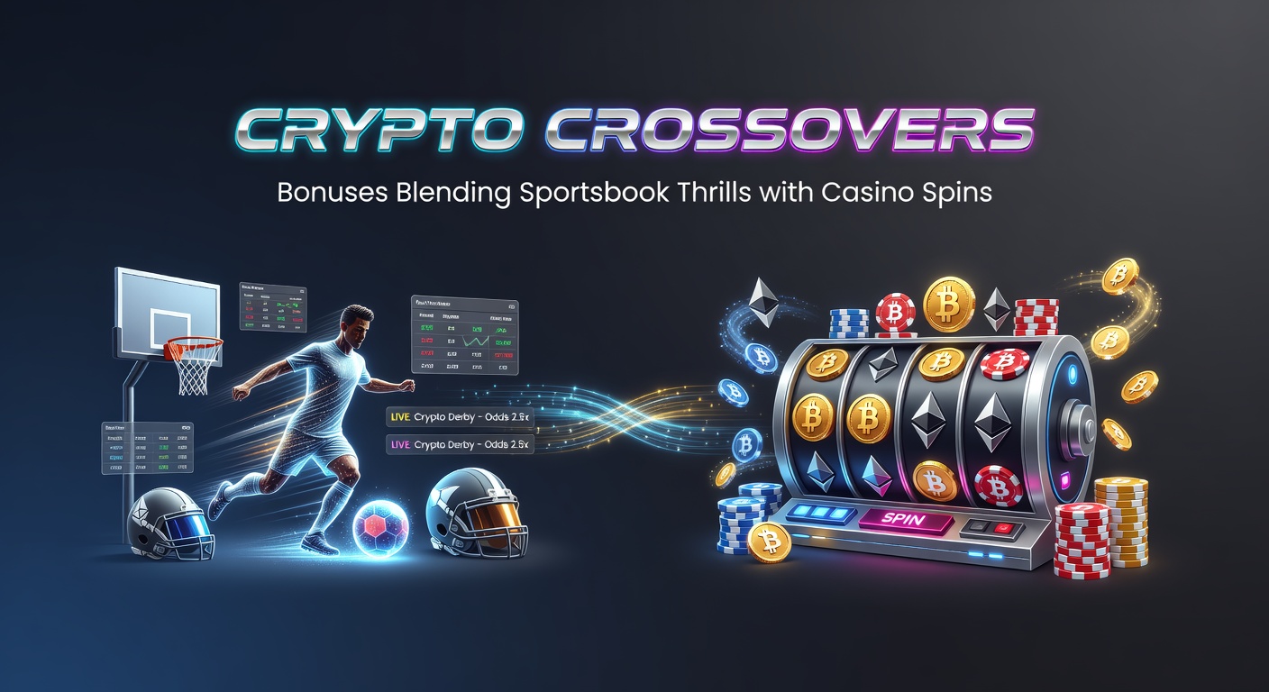 Visuelle Darstellung eines Crossover-Bonus-Flowcharts mit Sportwetten, Casino und Krypto-Transaktionen