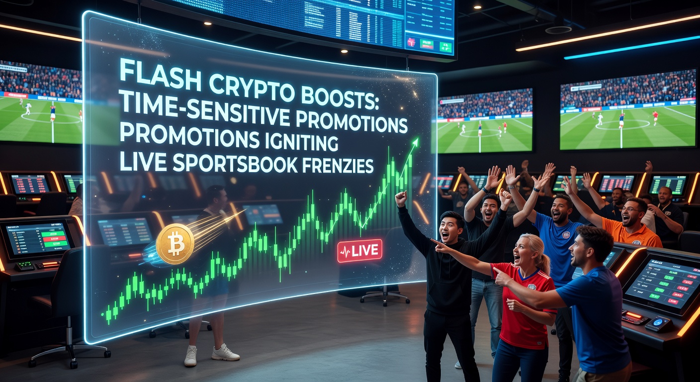 Dynamische Grafik mit blitzschnellen Krypto-Boosts in einem Live-Sportsbook-Umfeld, die Wettaktionen und Uhren symbolisieren