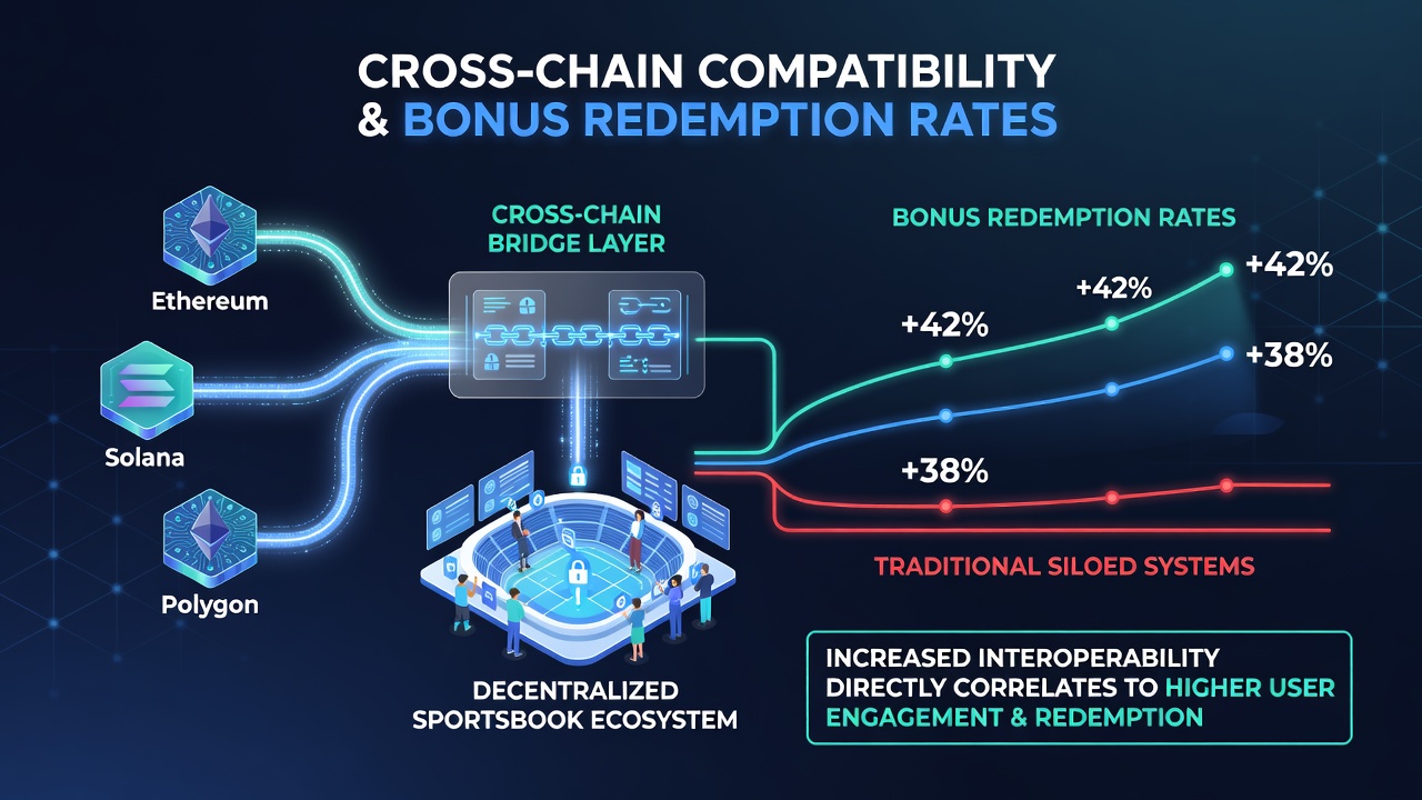 Diagramm mit Einlöseraten vor und nach Cross-Chain-Integration in dezentralen Sportsbooks