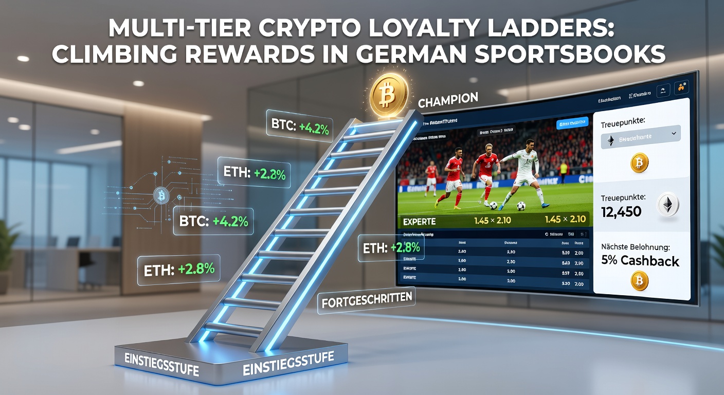 Detaillierte Darstellung einer Loyalty-Leiter mit Crypto-Icons, Stufen und Belohnungsikonen für Sportsbooks